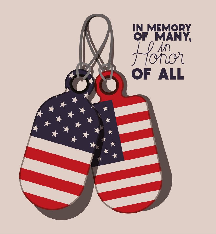 placas de metal com bandeira dos EUA do dia do memorial vetor