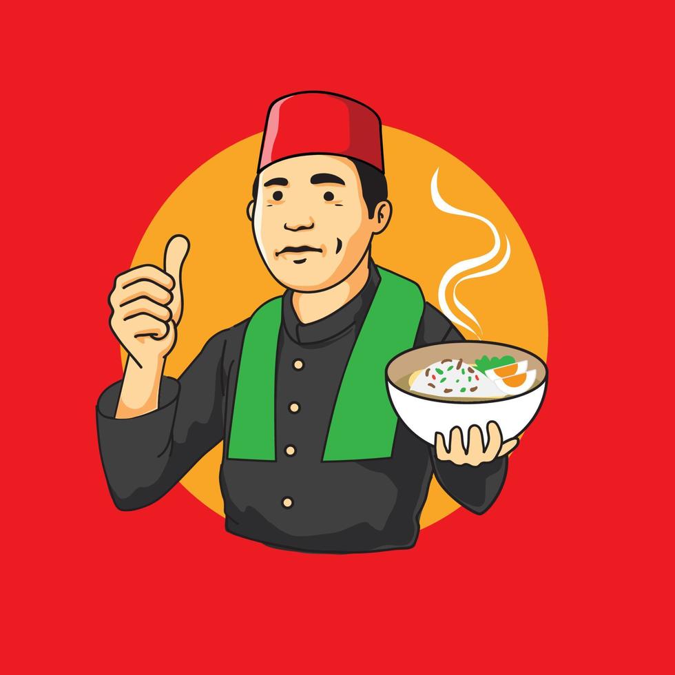 betawi indonésio chefe de cozinha servindo Comida dentro taças vetor