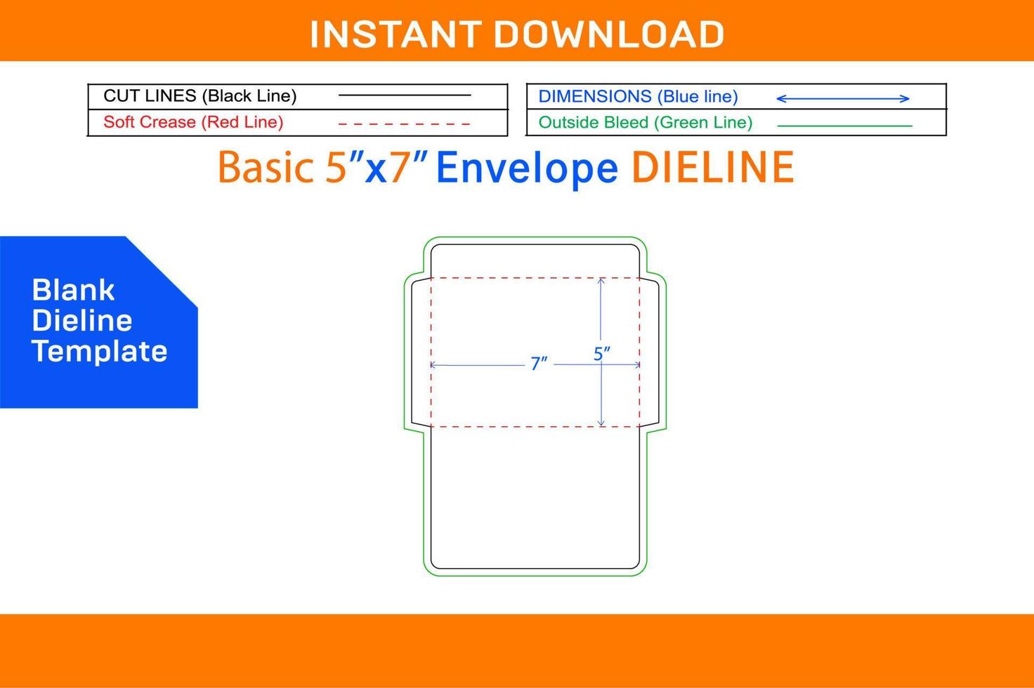 envelope 5x7 polegada ou padrão Tamanho dieline modelo e 3d envelope Projeto em branco dieline modelo vetor