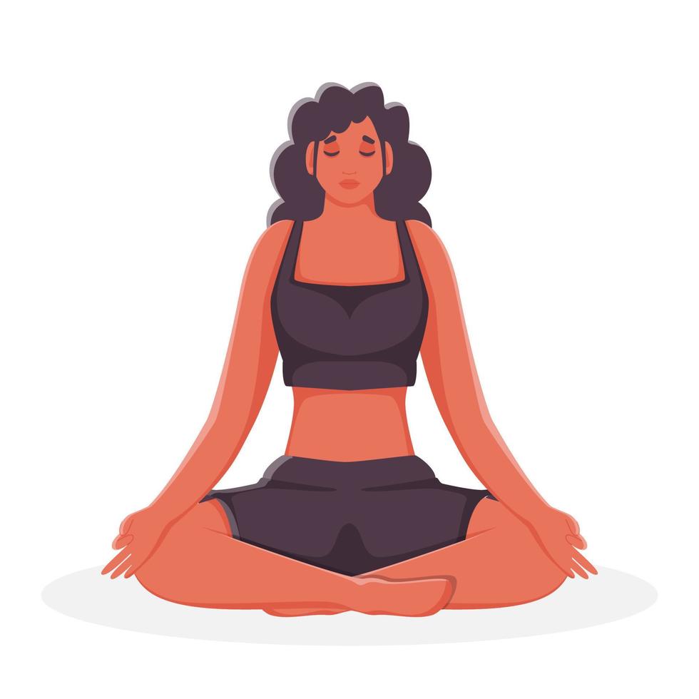 personagem do jovem menina meditando dentro lótus pose. vetor