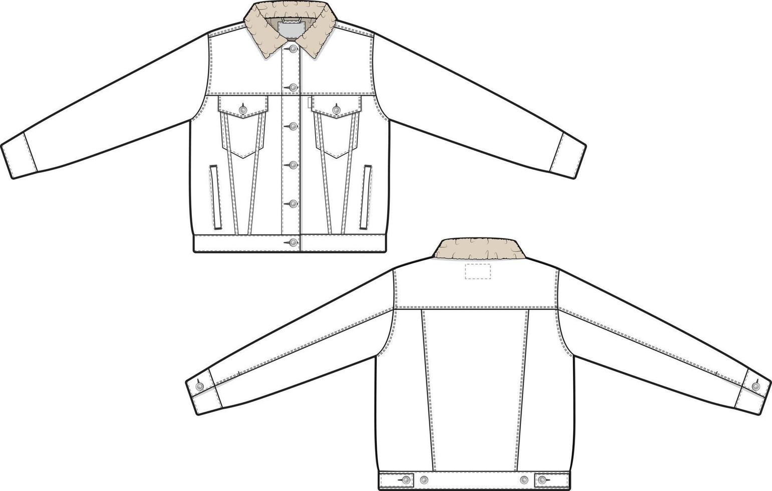 mulheres Sherpa jeans brim Jaqueta caminhoneiro vetor plano técnico desenhando ilustração brincar modelo para Projeto e tecnologia pacotes moda cafajeste streetwear moda marca Projeto ferramenta recurso Arquivo regular ajustar.