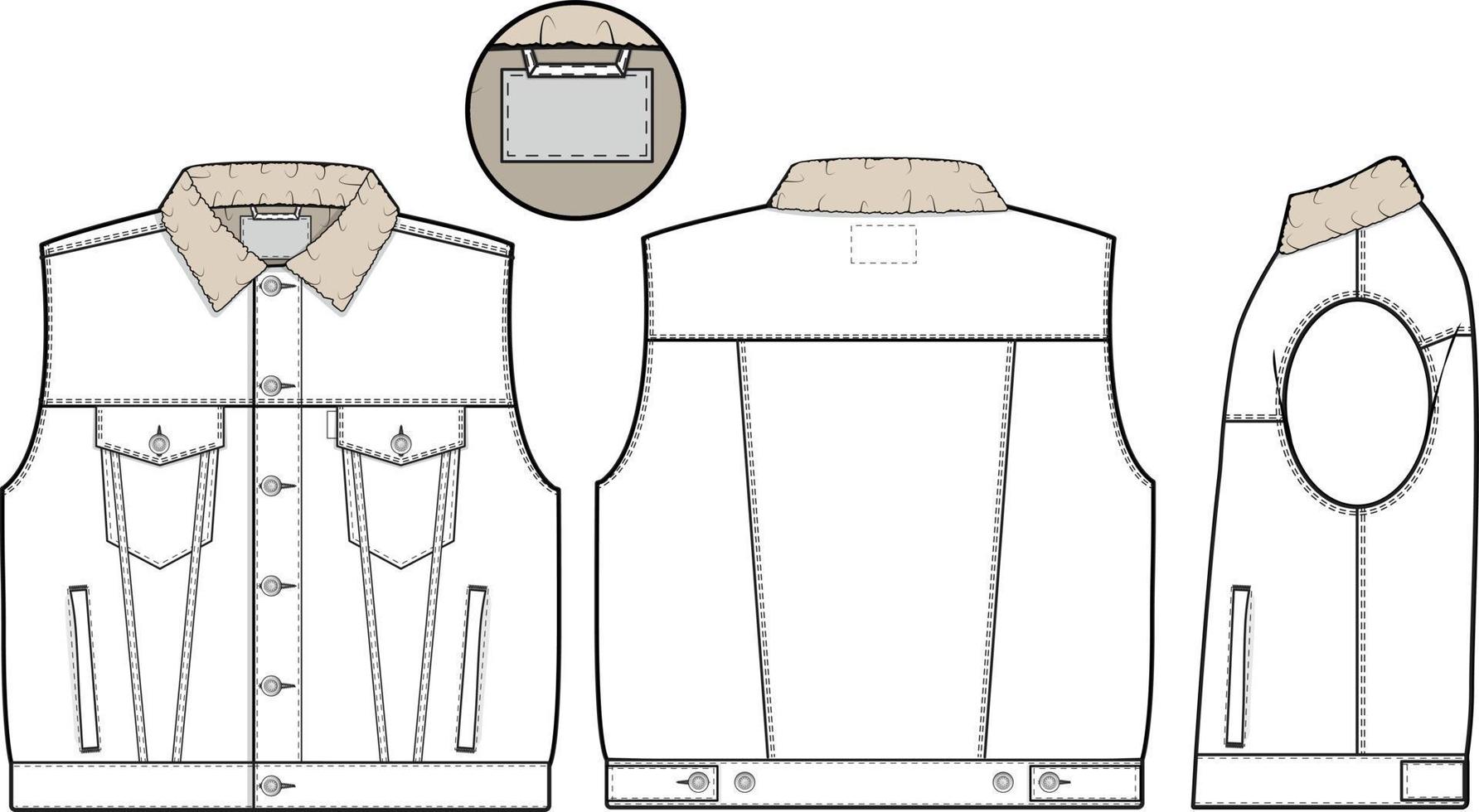 homens unissex de grandes dimensões Sherpa brim jeans colete caminhoneiro vetor plano técnico desenhando ilustração brincar modelo para Projeto e tecnologia pacotes moda cafajeste streetwear moda marca Projeto ferramenta recurso Arquivo