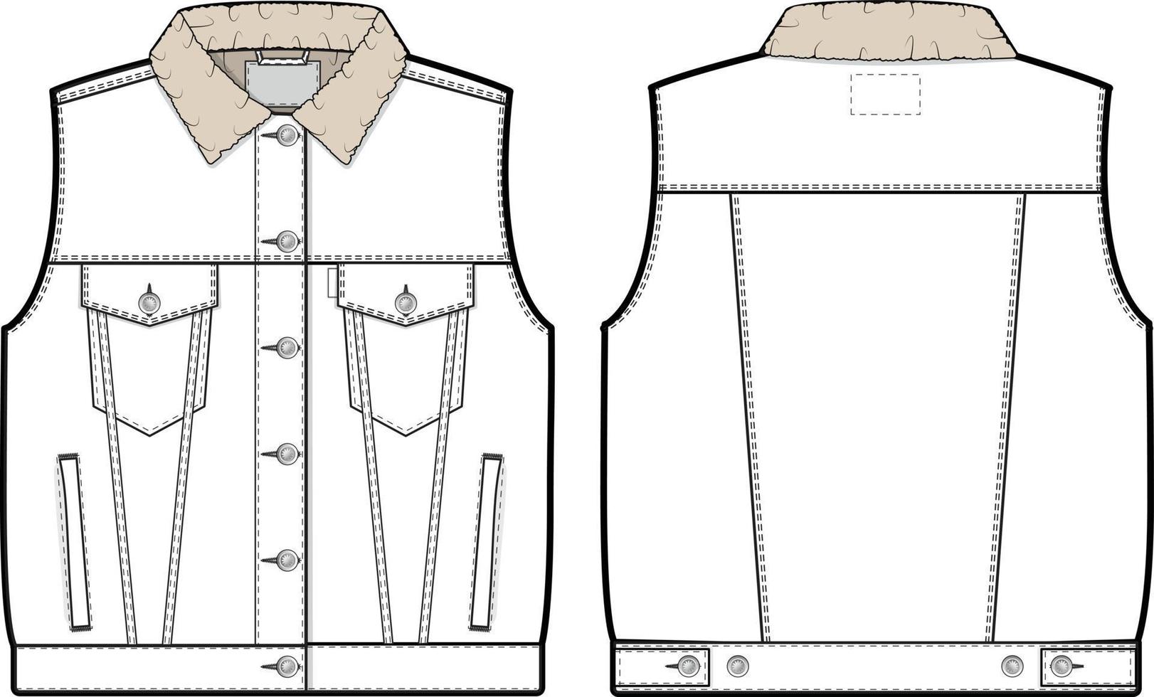 mulheres Sherpa jeans colete caminhoneiro vetor plano técnico desenhando ilustração brincar modelo para Projeto e tecnologia pacotes moda cafajeste streetwear moda marca Projeto ferramenta recurso Arquivo regular ajustar.