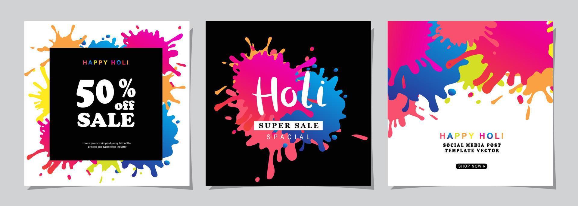 feliz holi celebração conjunto bandeira. fundo Projeto para indiano festival do cores, social meios de comunicação, local na rede Internet bandeiras, poster para venda e promoção modelo. vetor ilustração.