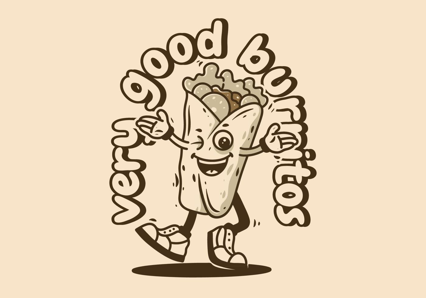 mascote personagem do caminhando burritos com feliz face vetor