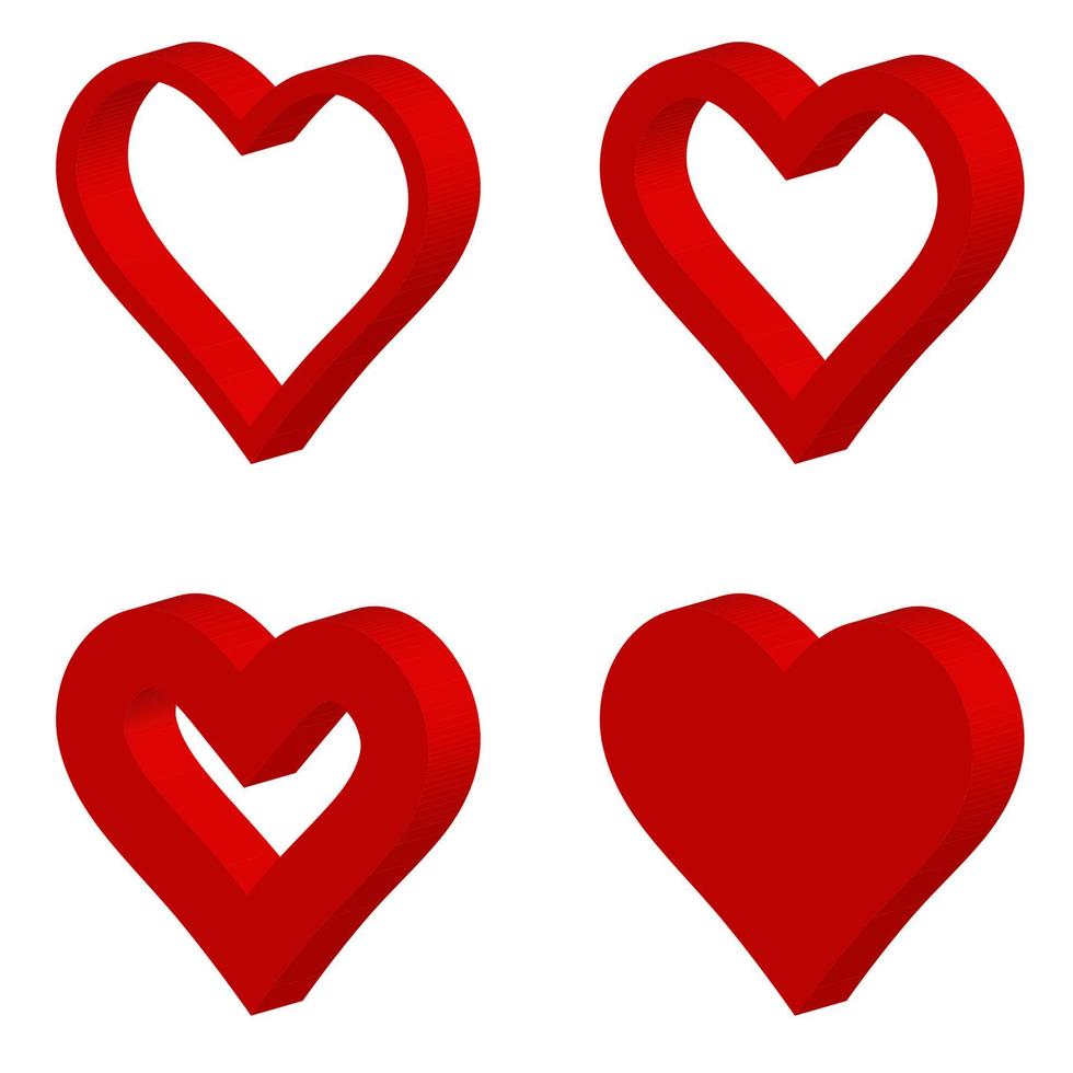 conjunto 3d vermelho forma coração ícone, vetor conjunto coração forma, amantes dia dos namorados dia