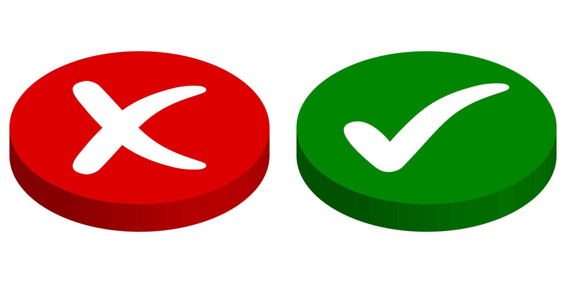 botões entrada saída, rejeitado aprovado, vetor Cruz marca e Verifica marca, verde começar, vermelho Pare botões