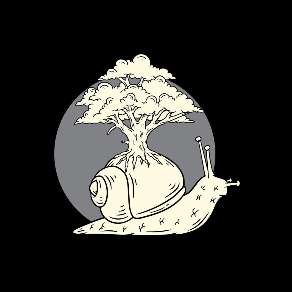 caracol com desenho de ilustração de árvore vetor