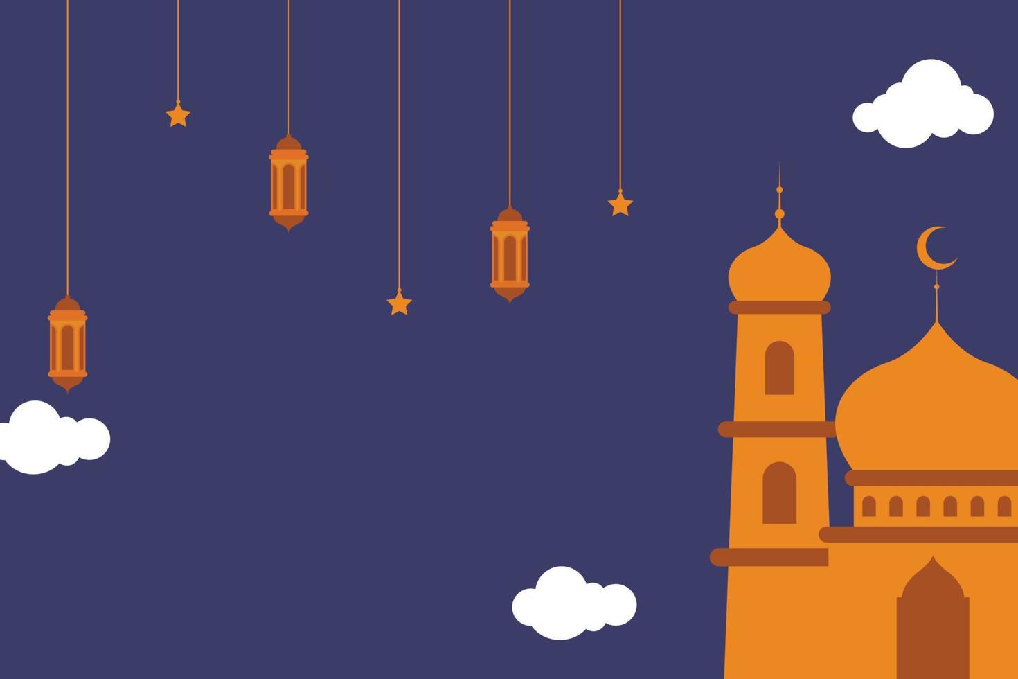 plano islâmico fundo Projeto modelo para Ramadã, eid alfitr, isra miraj, e islâmico Novo ano com mesquita, lanterna, lua, e estrela. vetor