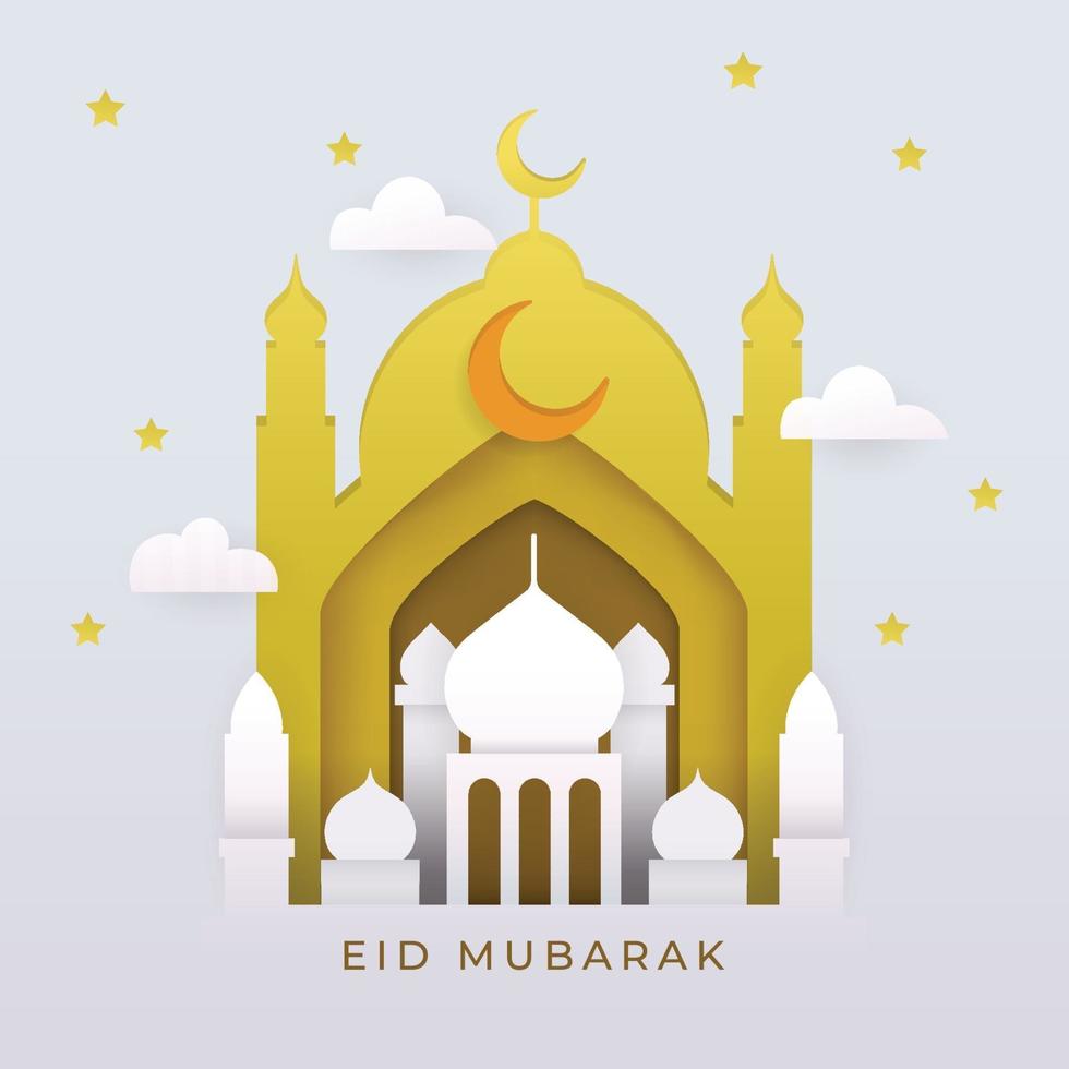 celebre o eid mubarak com a mesquita e a lua vetor