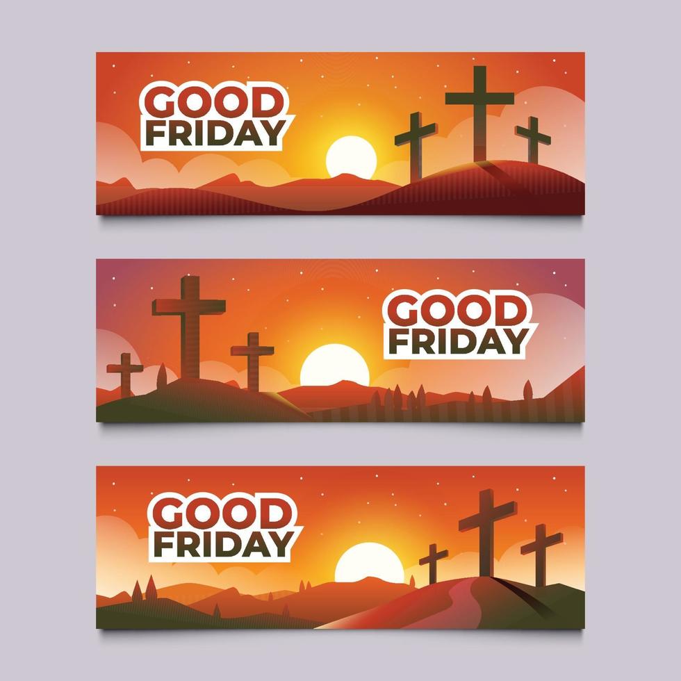 conjunto de banner de sexta-feira santa com cruz vetor