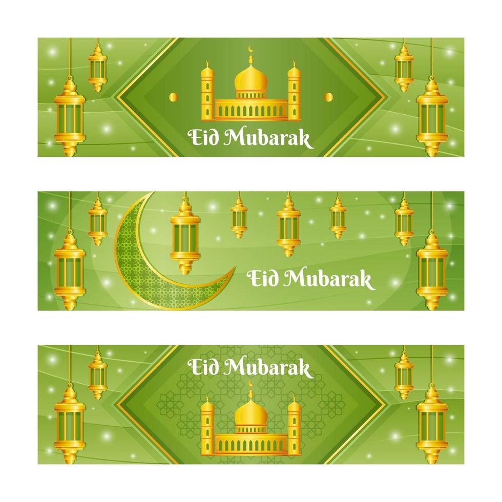 banner de saudação da temporada de eid mubarak verde elegante vetor