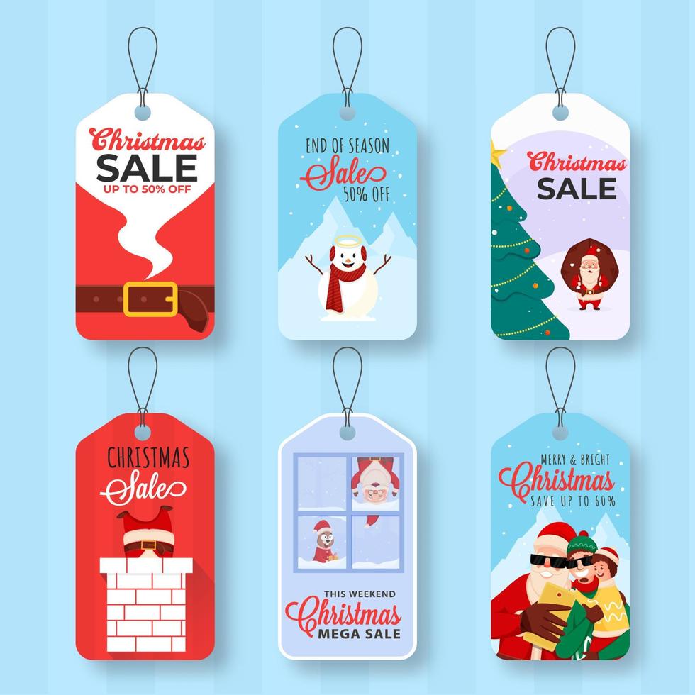 vários tipos do alegre Natal venda tag em azul faixa fundo. vetor