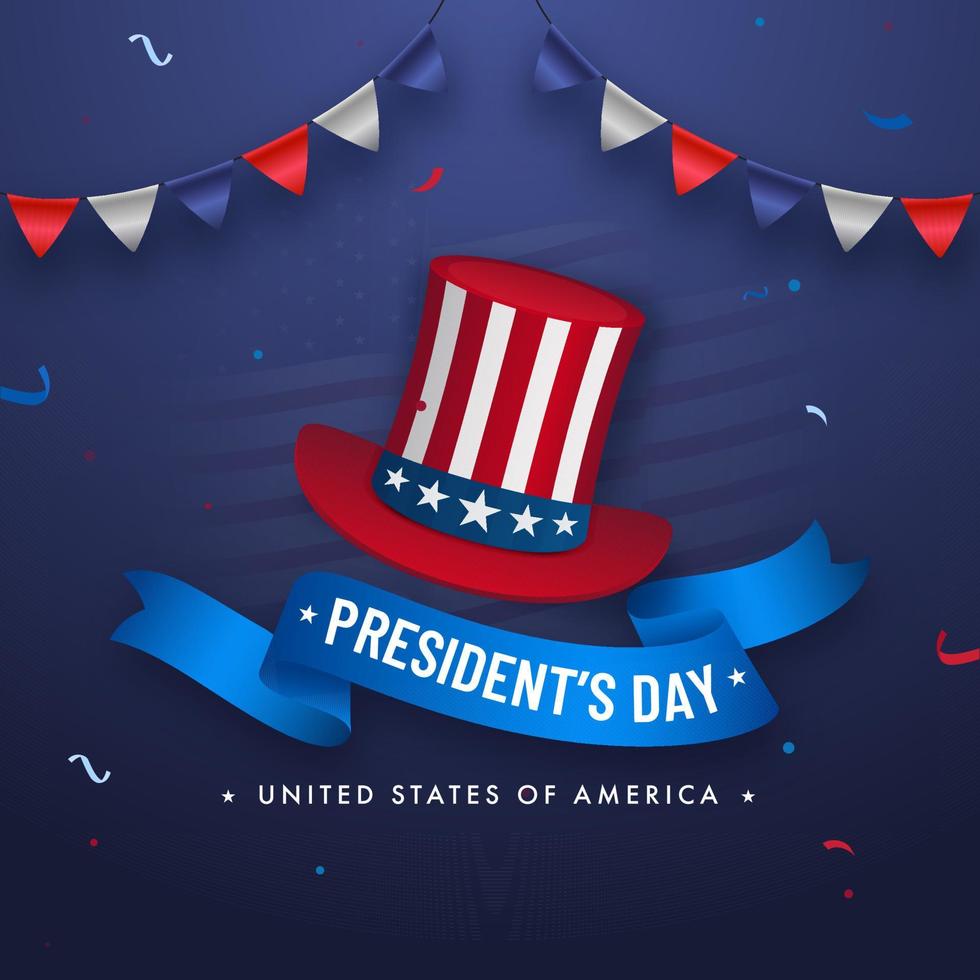 do presidente dia Unidos estados do América poster Projeto com tio sam chapéu e estamenha bandeira em azul fundo. vetor