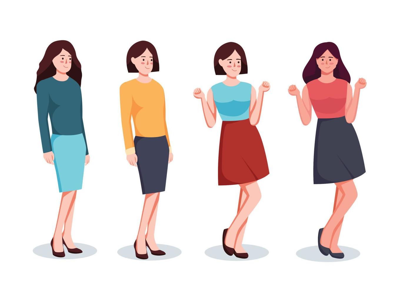 conjunto do personagem mulher dentro casual vestem em pé vetor ilustração