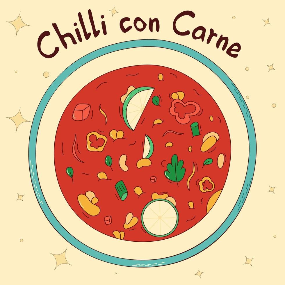 mexicano tradicional Comida. Pimenta vigarista carne. vetor ilustração dentro mão desenhado estilo