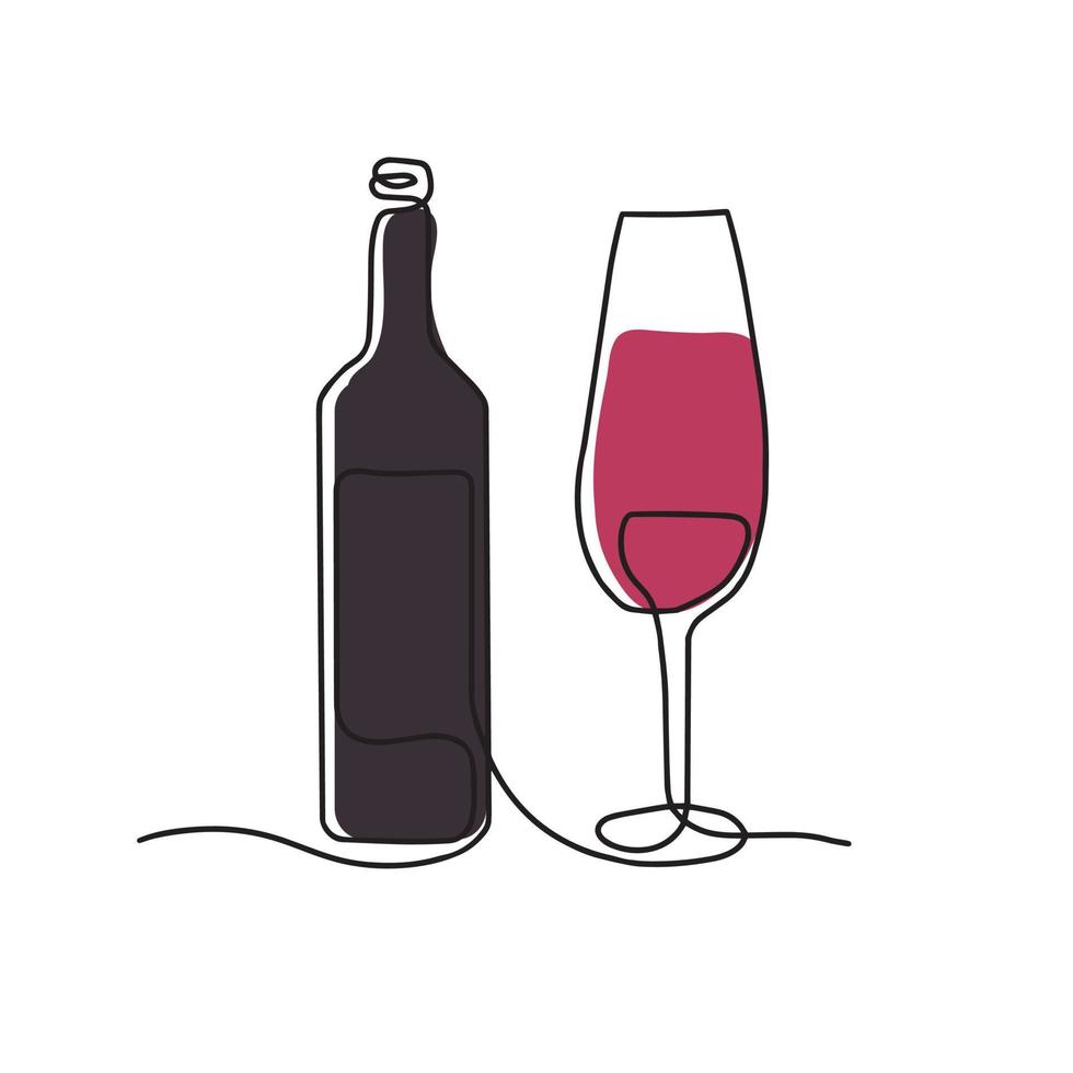 desatado padronizar. vetor ilustração do uma vinho garrafa e uma vidro. desenhando dentro 1 linha