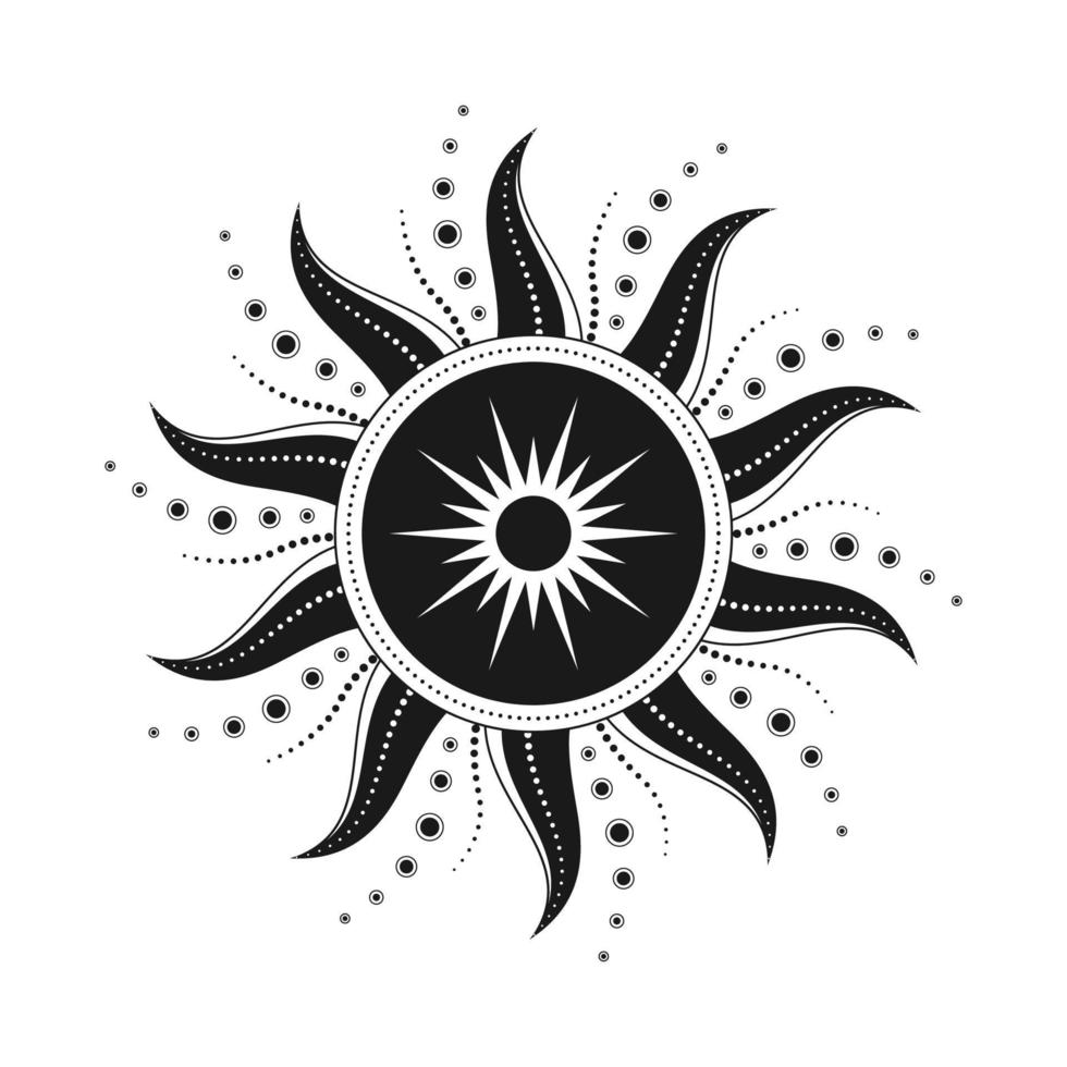 abstrato celestial Sol vetor ilustração. boêmio místico símbolo estourando Sol raios. Magia talismã, Antiguidade tribal estilo, boho, tatuagem, arte imprimir, tarot