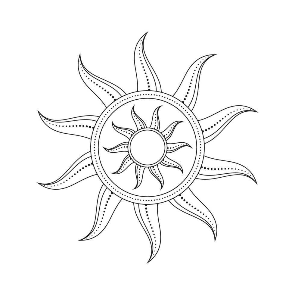 abstrato celestial Sol vetor ilustração. boêmio místico símbolo estourando Sol raios. Magia talismã, Antiguidade tribal estilo, boho, tatuagem, arte imprimir, tarot