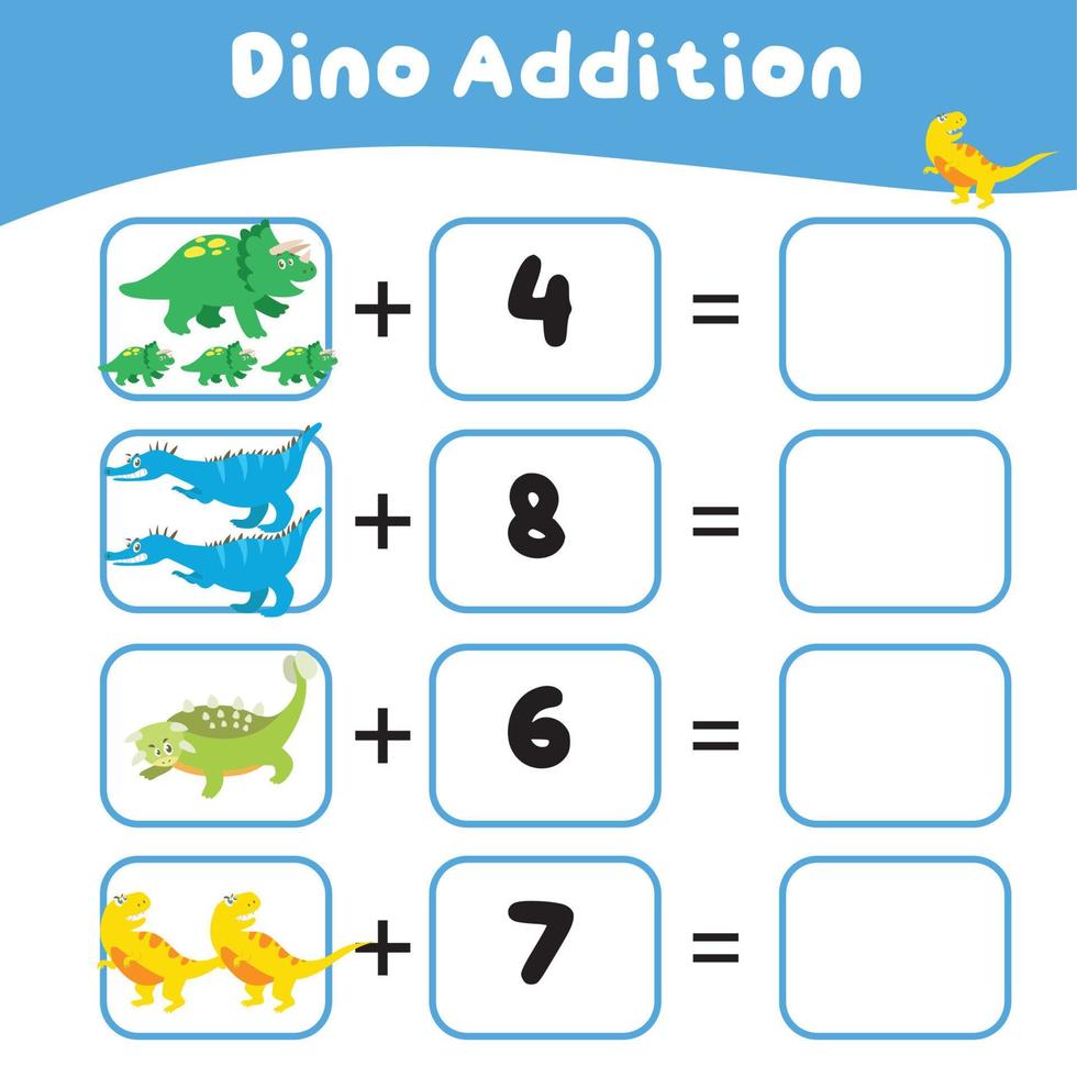 dinossauros tema matemática jogos planilha. matemático atividade para crianças. educacional imprimível matemática folha. vetor arquivo.