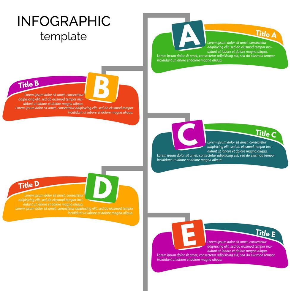 elementos de design infográfico de cinco etapas. modelo de design infográfico passo a passo. ilustração vetorial vetor