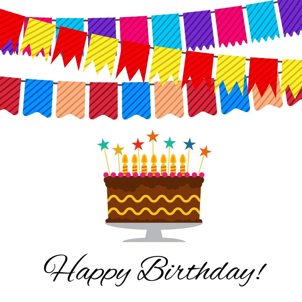 cartão com bolo doce para festa de aniversário. ilustração vetorial vetor