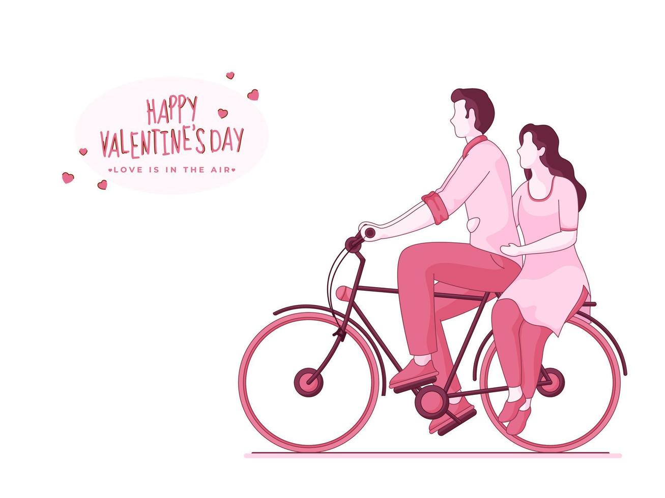 desenho animado casal equitação juntos em bicicleta para feliz dia dos namorados dia, amor é dentro a ar conceito. vetor