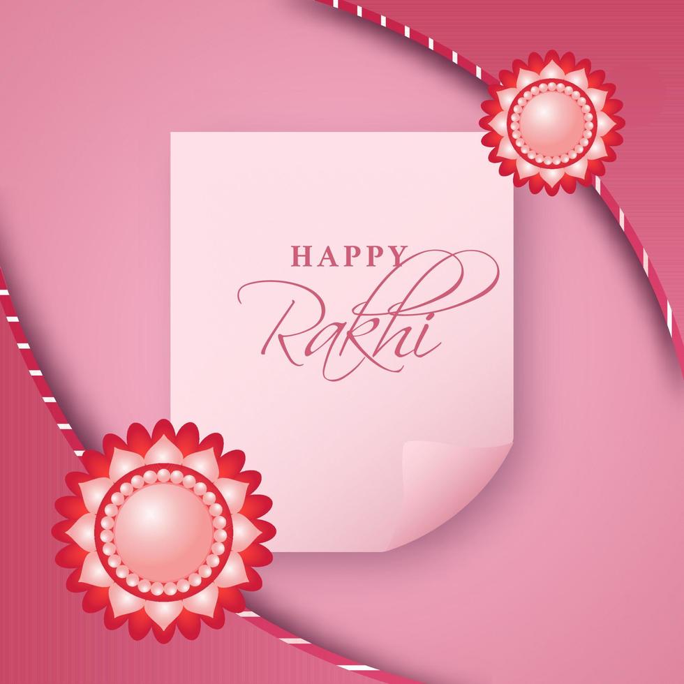 feliz rakhi Fonte em Rosa papel ondulação com lustroso rakhis decorado fundo. vetor