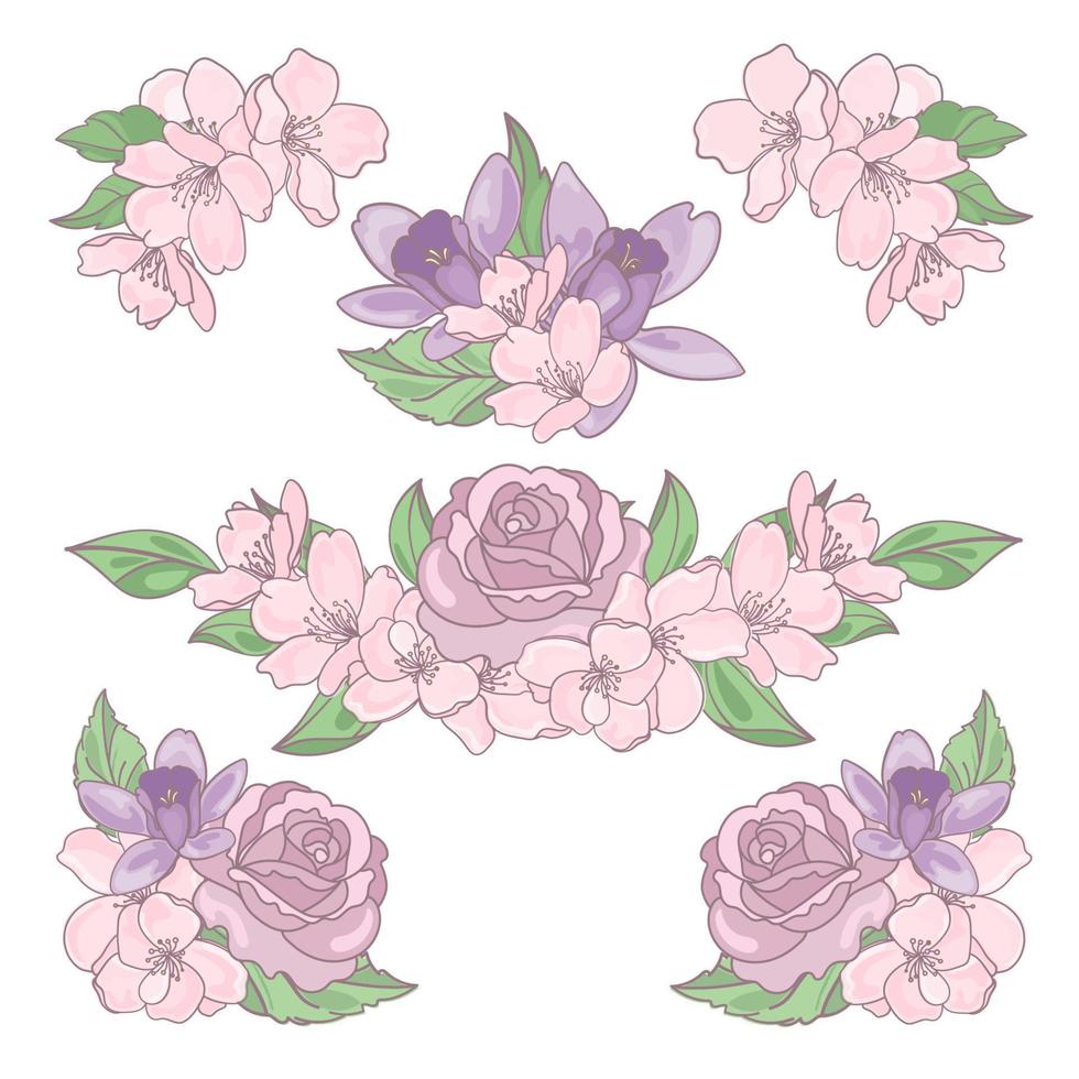 flor misturar floral decoração grampo arte vetor ilustração conjunto