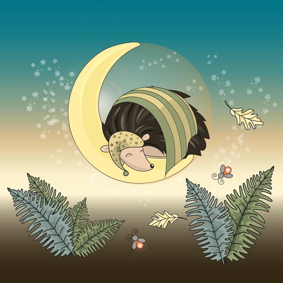 lua ouriço dormindo animal desenho animado vetor ilustração conjunto