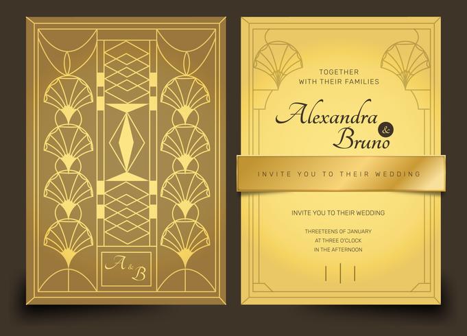 Pacote de modelo de vetor ouro luxo Art Deco convite de casamento