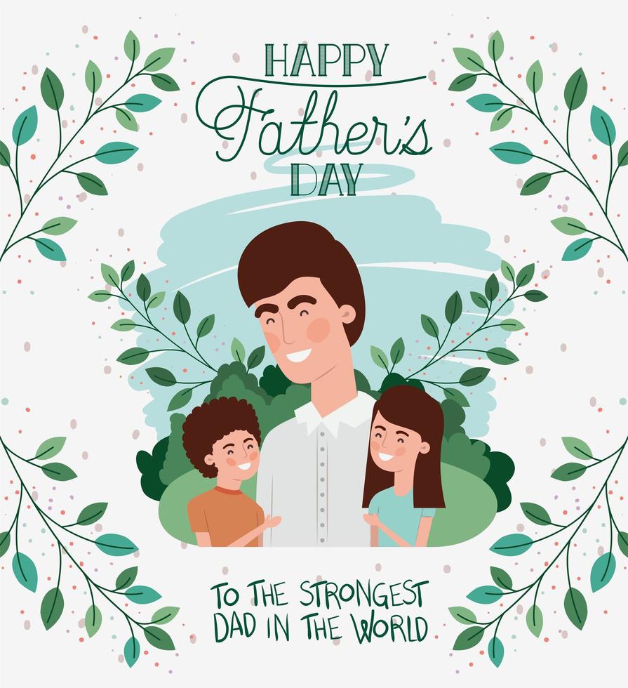 cartão de feliz dia dos pais com pai e filhos vetor
