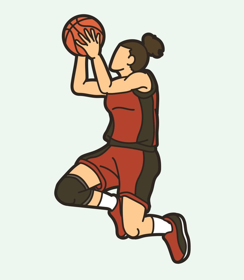 basquetebol fêmea jogador pulando açao vetor
