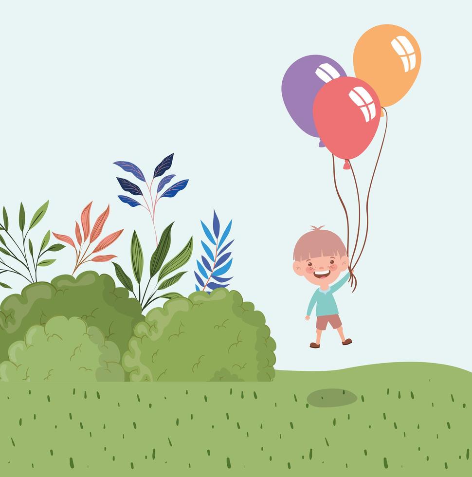menino feliz com balões ao ar livre vetor