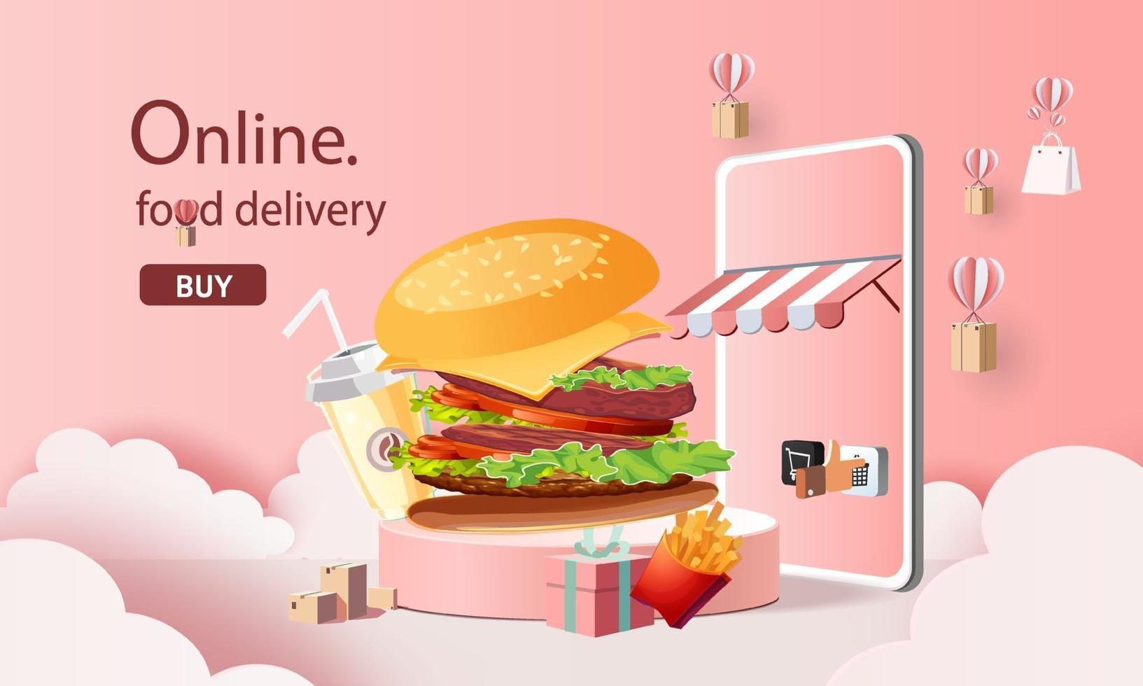 entrega de fast food online com ilustração vetorial de smartphone vetor