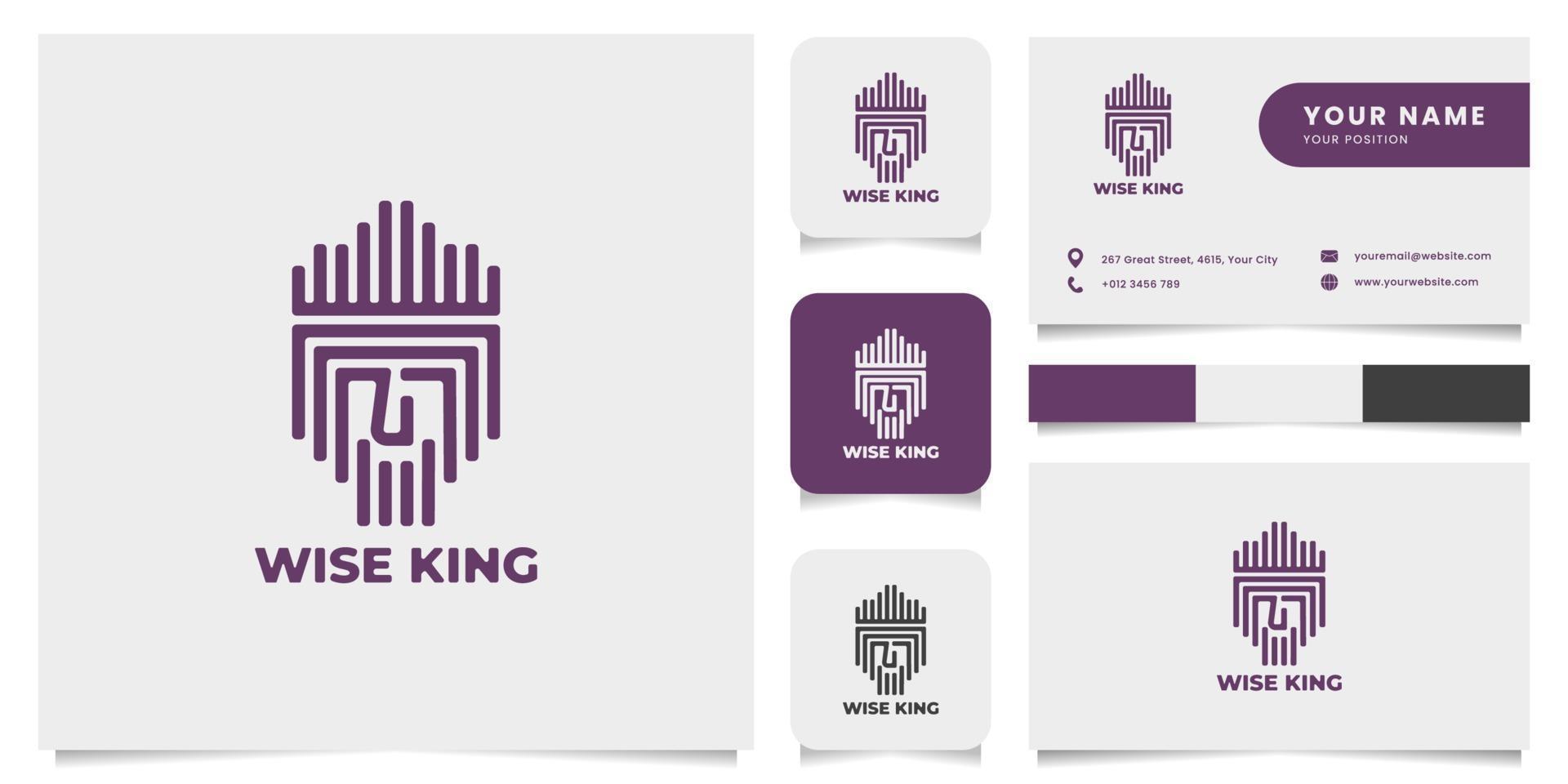 linha do logotipo do antigo rei com modelo de cartão de visita vetor