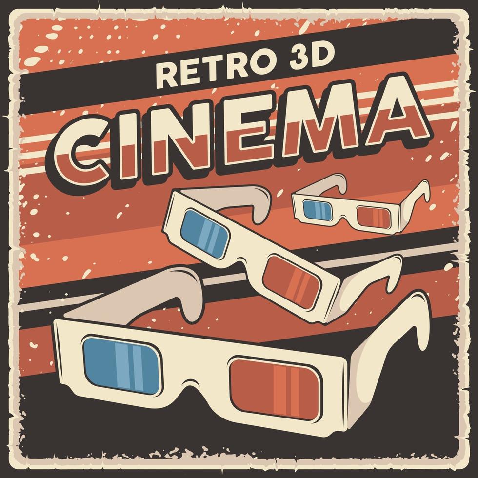 poster retro de sinalização de óculos de cinema 3d vetor