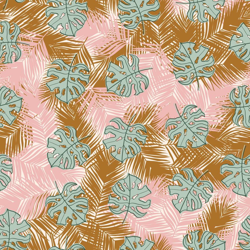 Palma e monstera folhas desatado padronizar Projeto. tropical folhas ramo e monstera verão padronizar Projeto. tropical floral padronizar fundo. na moda brasileiro ilustração. vetor