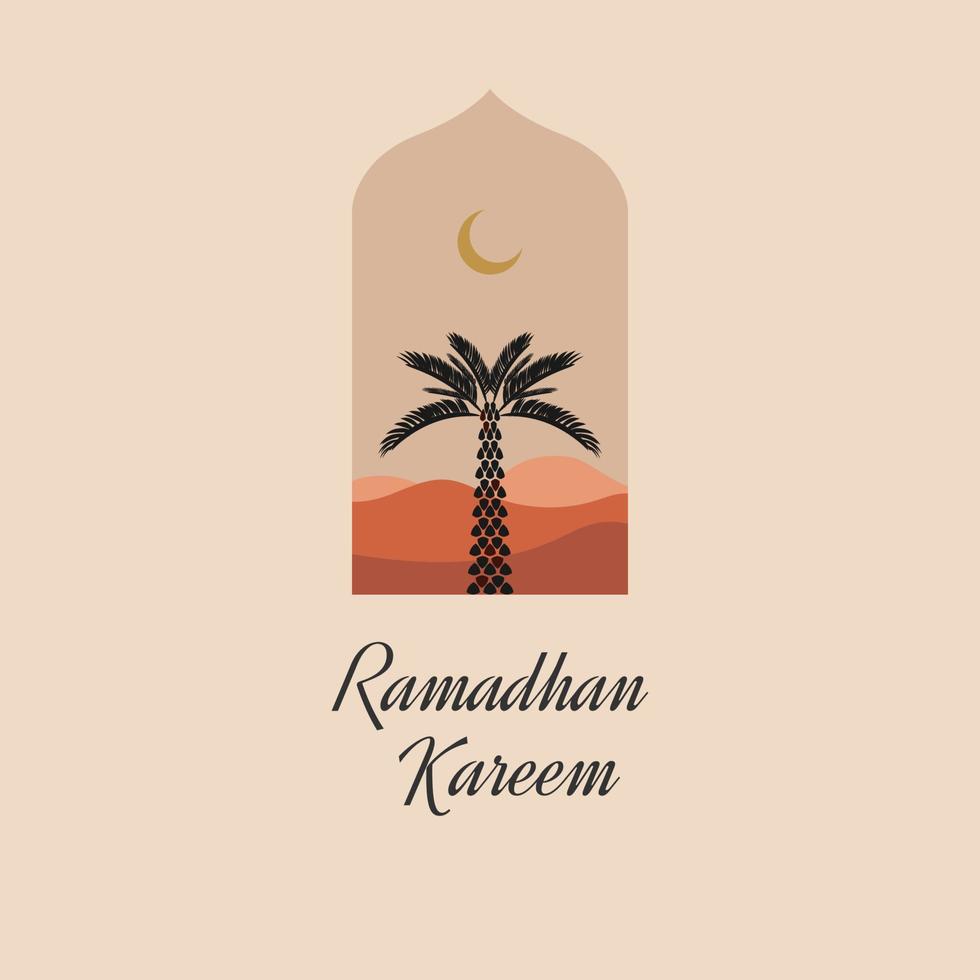 Ramadhan kareem feliz muçulmano temporada, estético Projeto arte lindo sobremesa com encontro Palma vetor