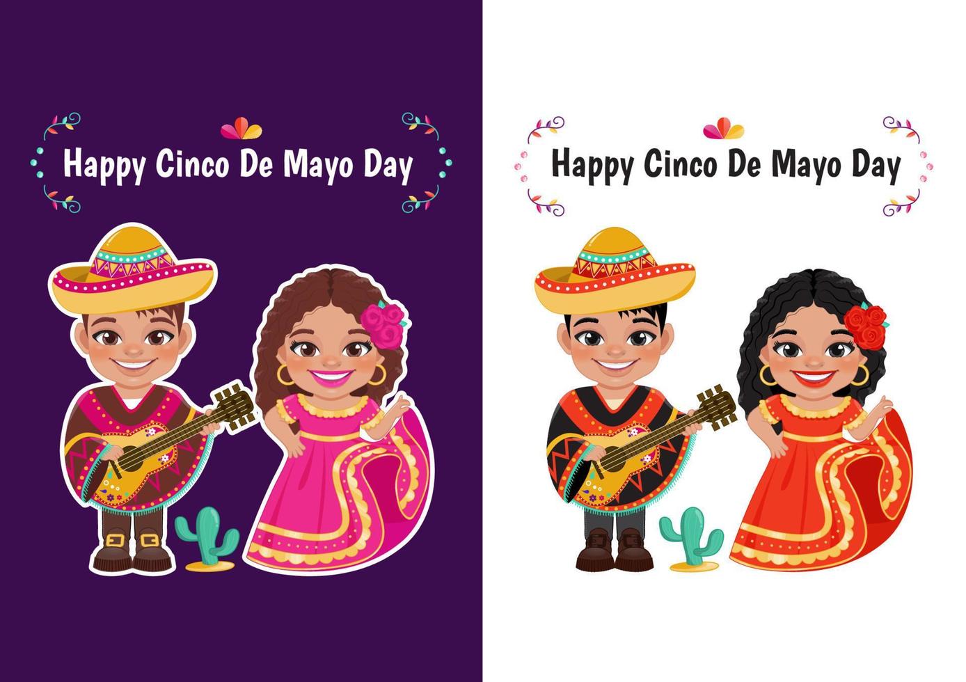 cinco de maionese dentro pode 5 Federal feriado dentro México com desenho animado Garoto e menina dentro mexicano roupas para a comemorar cinco de maionese evento cartão modelo vetor