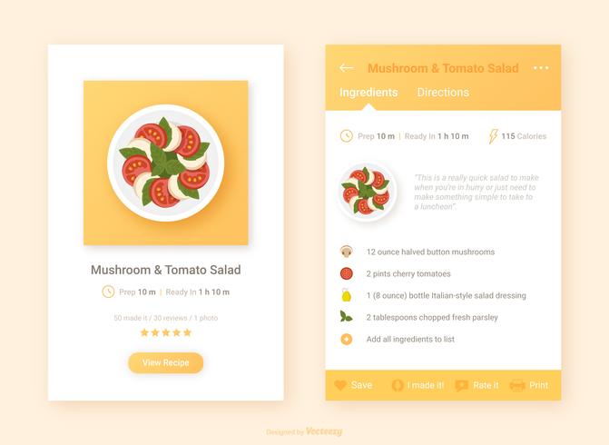 Receita de design de interface do usuário com vetor de ícone de App de comida