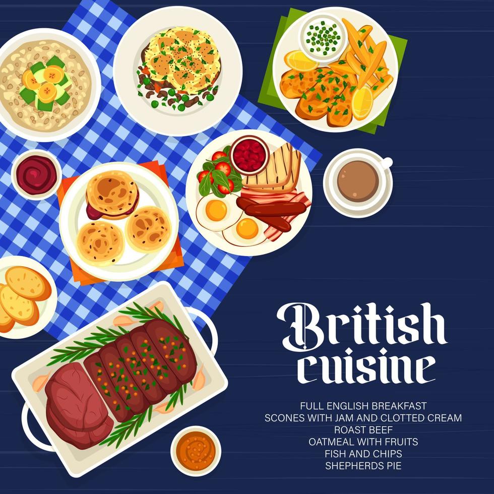 britânico cozinha restaurante Comida cardápio cobrir página vetor