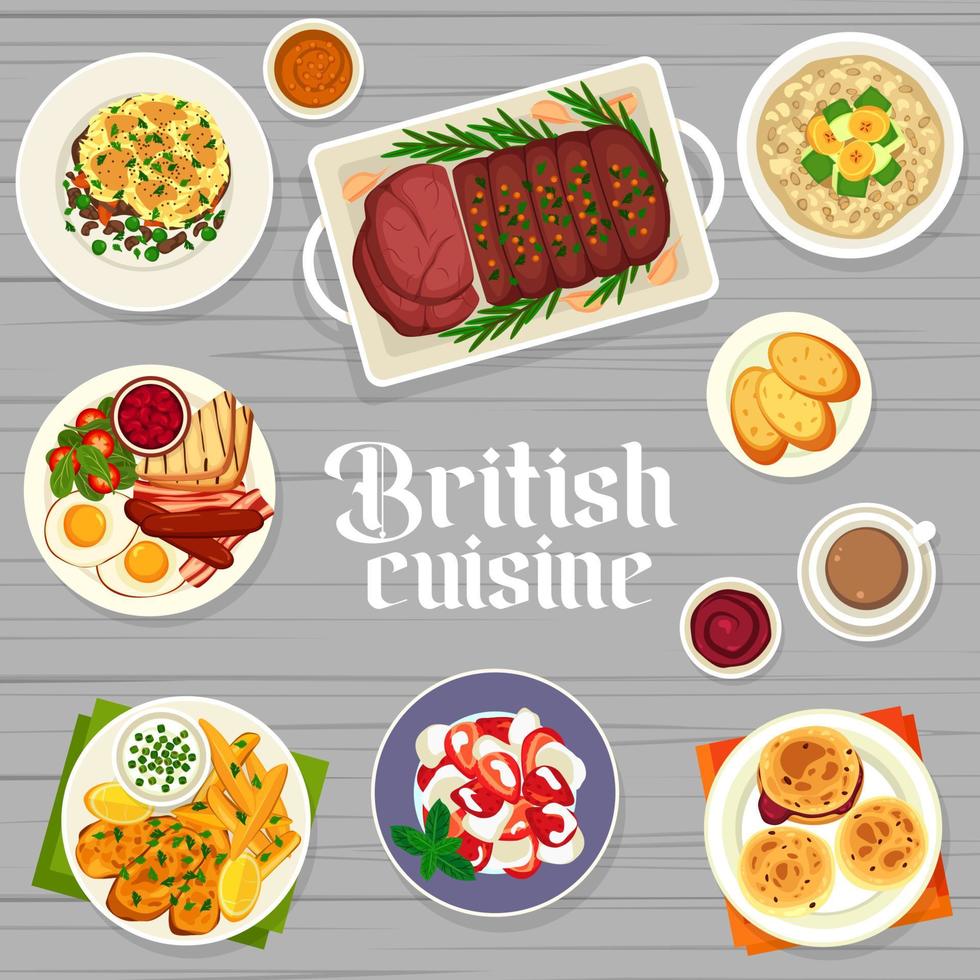 britânico cozinha restaurante Comida cardápio vetor cobrir