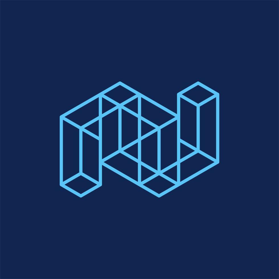 carta n monograma blockchain linha criativo logotipo vetor