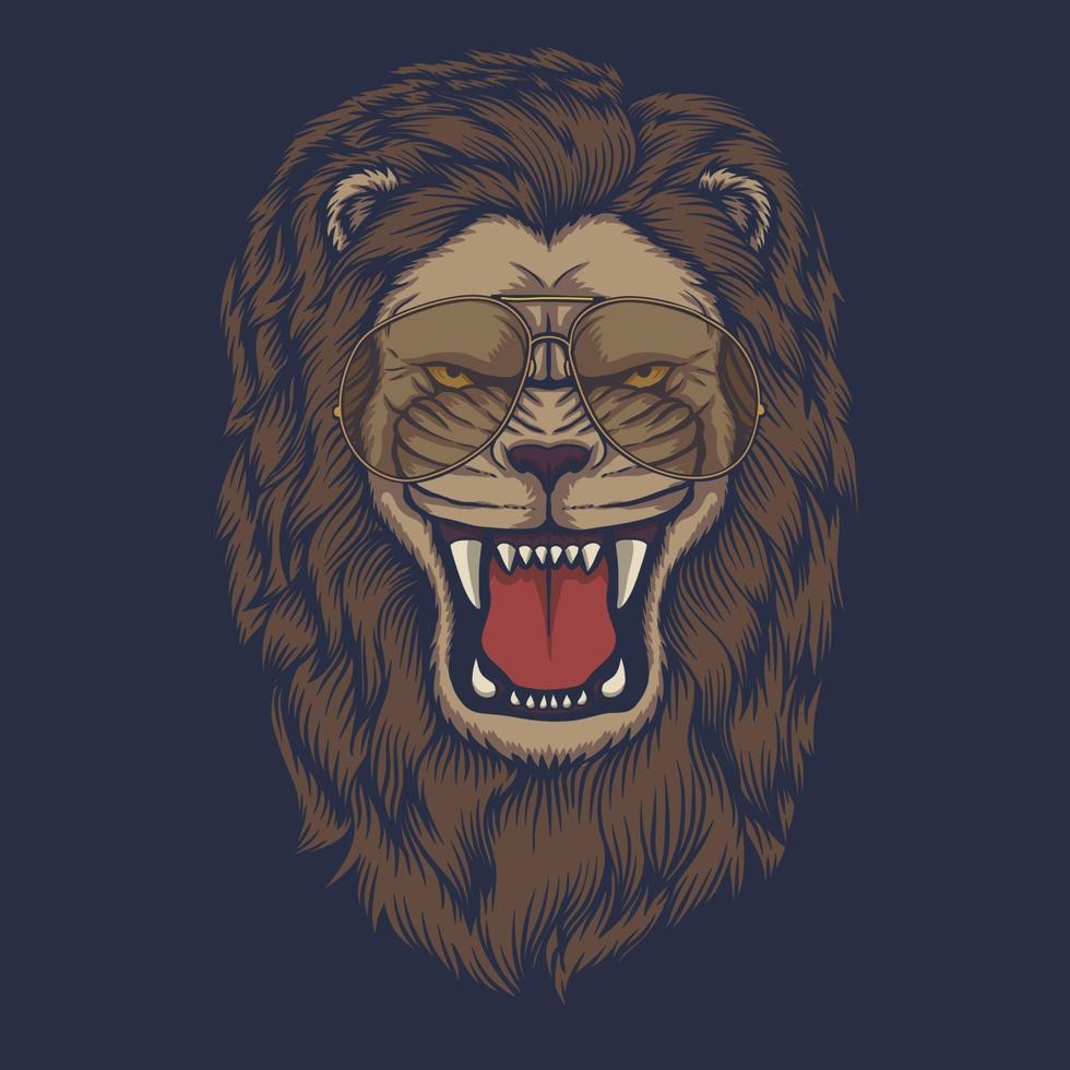 ilustração vetorial de cabeça de leão zangado com óculos vetor