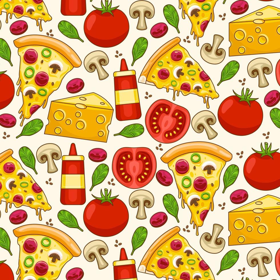 ilustração vetorial colorida fofa de padrão de pizza vetor