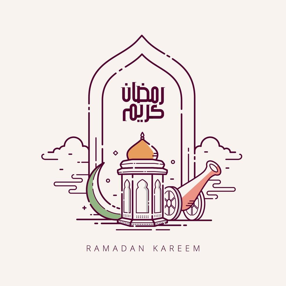 caligrafia árabe ramadan kareem com símbolo islâmico de estilo de linha de arte vetor