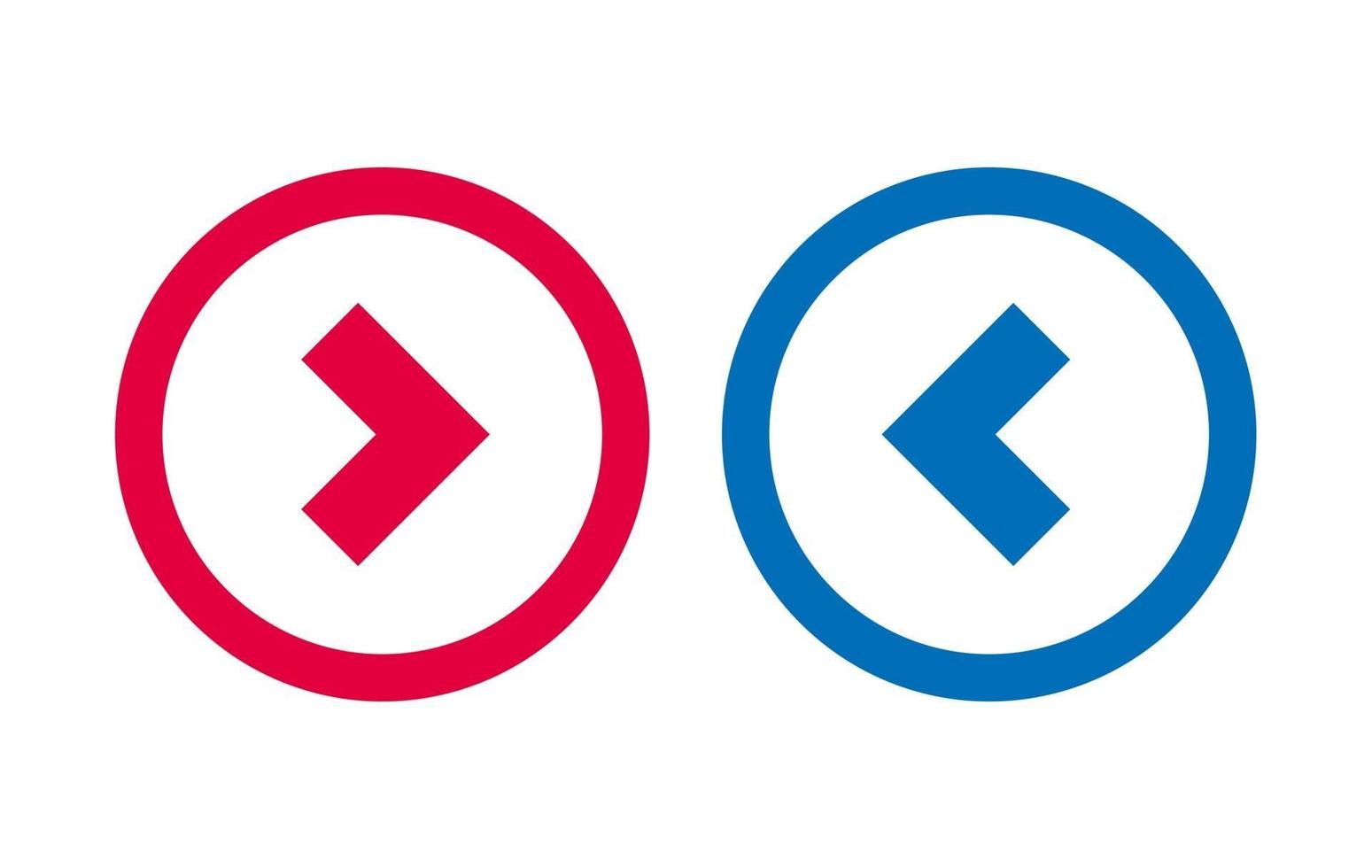seta esquerda direita ícone desenho de linha azul e vermelha vetor