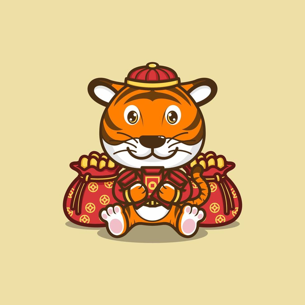 fofa desenho animado tigre dentro chinês Novo ano vetor