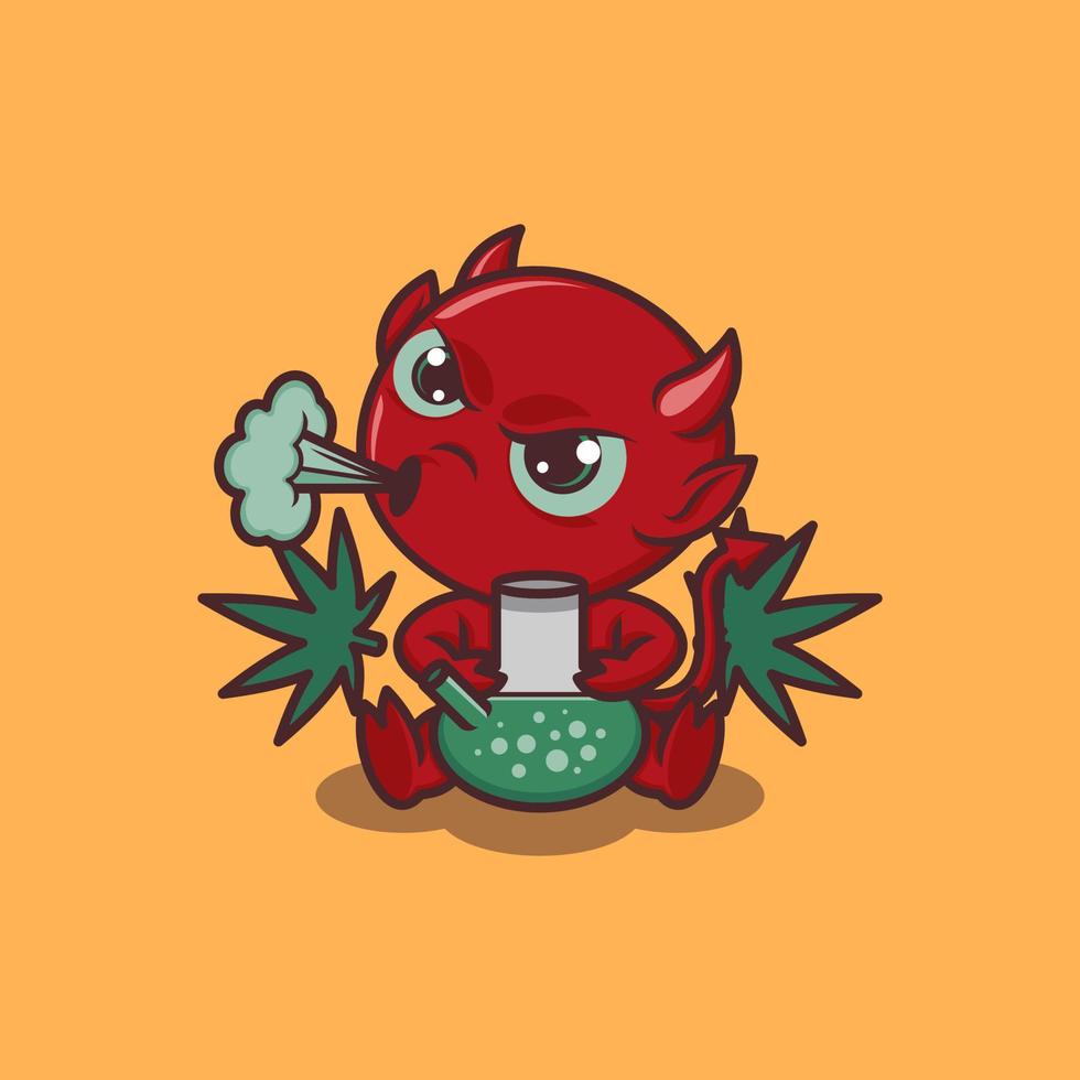 fofa desenho animado diabo com cannabis vetor